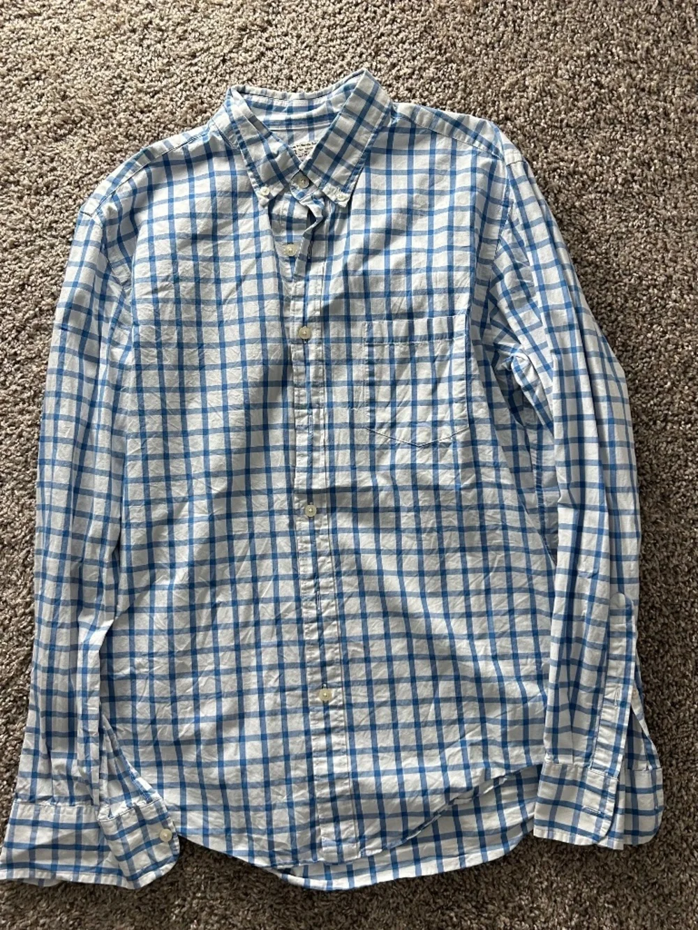 J.Crew Men's Blue & White Gingham Plaid Button-Down Shirt Size Medium